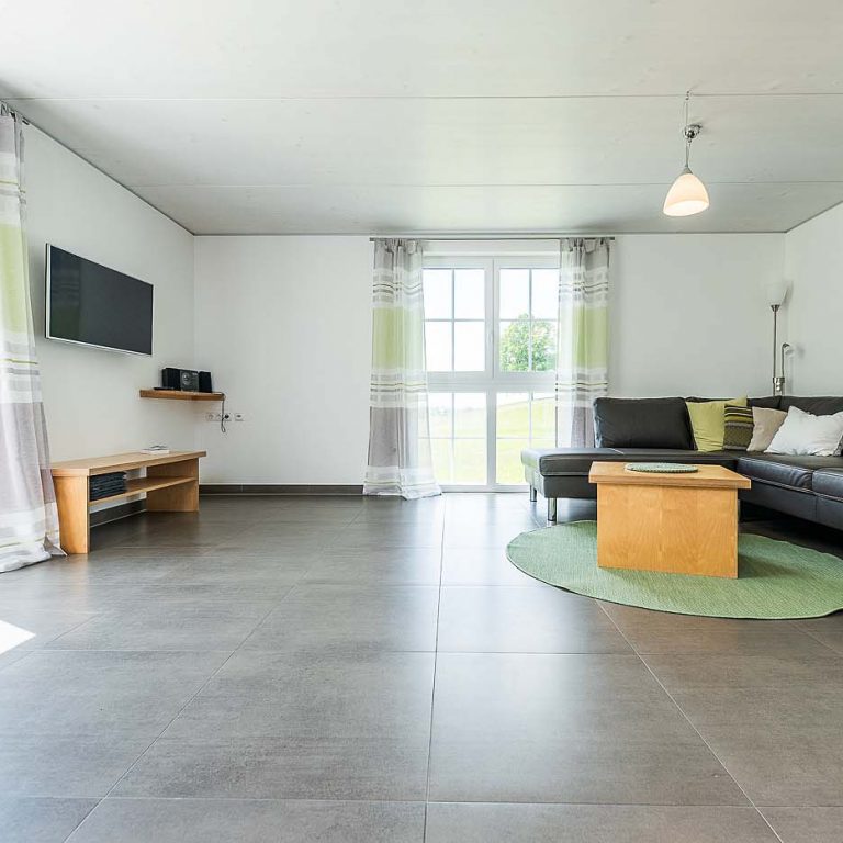 Sofa mit Fernseh und Blick ins Grüne
